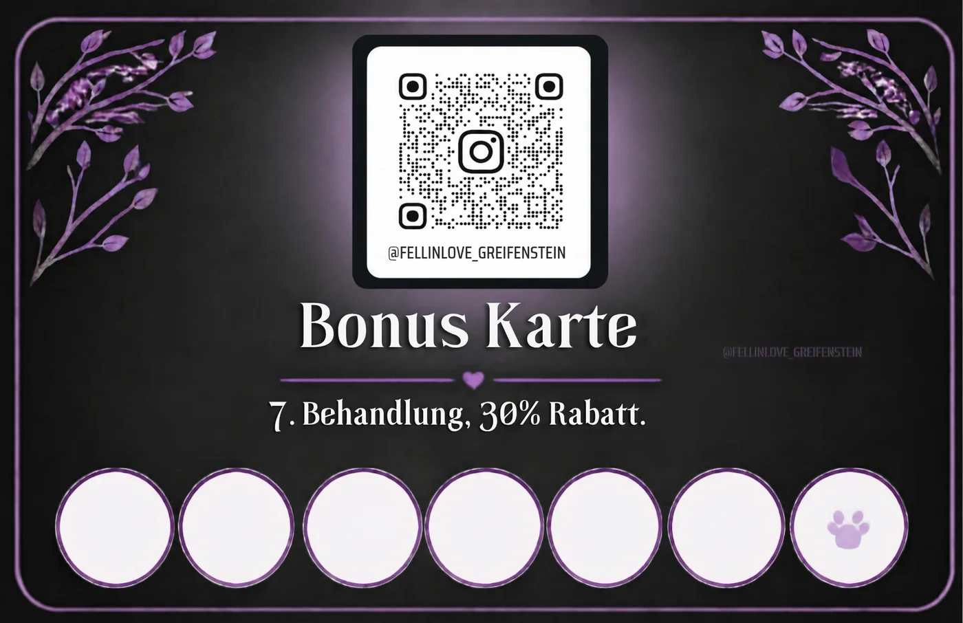 Bonus Karte von Fell in Love: 7. Behandlung 30 % Rabatt